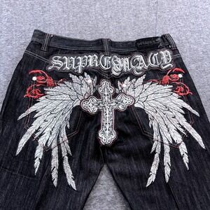 VTG Y2K Imperious Delf Trading Jeans Men 36x33 Goth Grunge Wing Embroidery Baggy